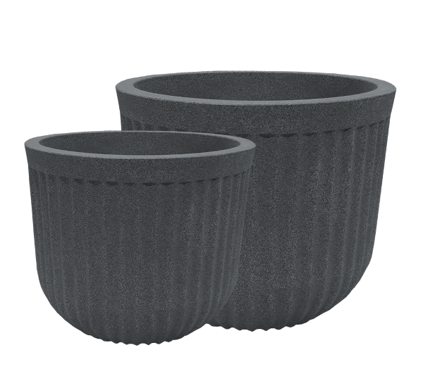 Fluted Round Planter Charcoal - 2 Piece Set - Decorative Planters